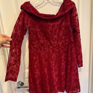 Elegant Off The Shoulder Red Floral Dress